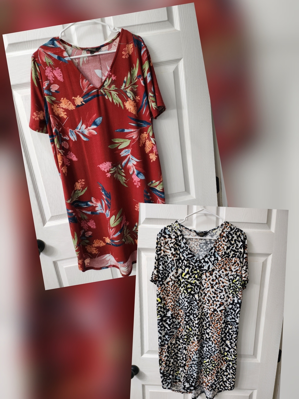 Christian Siriano Red Floral & Black Multicolor Animal Print Mini Dresses